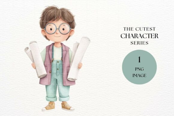 Download Cute Boy in Glasses with Blueprints - Cute Collection